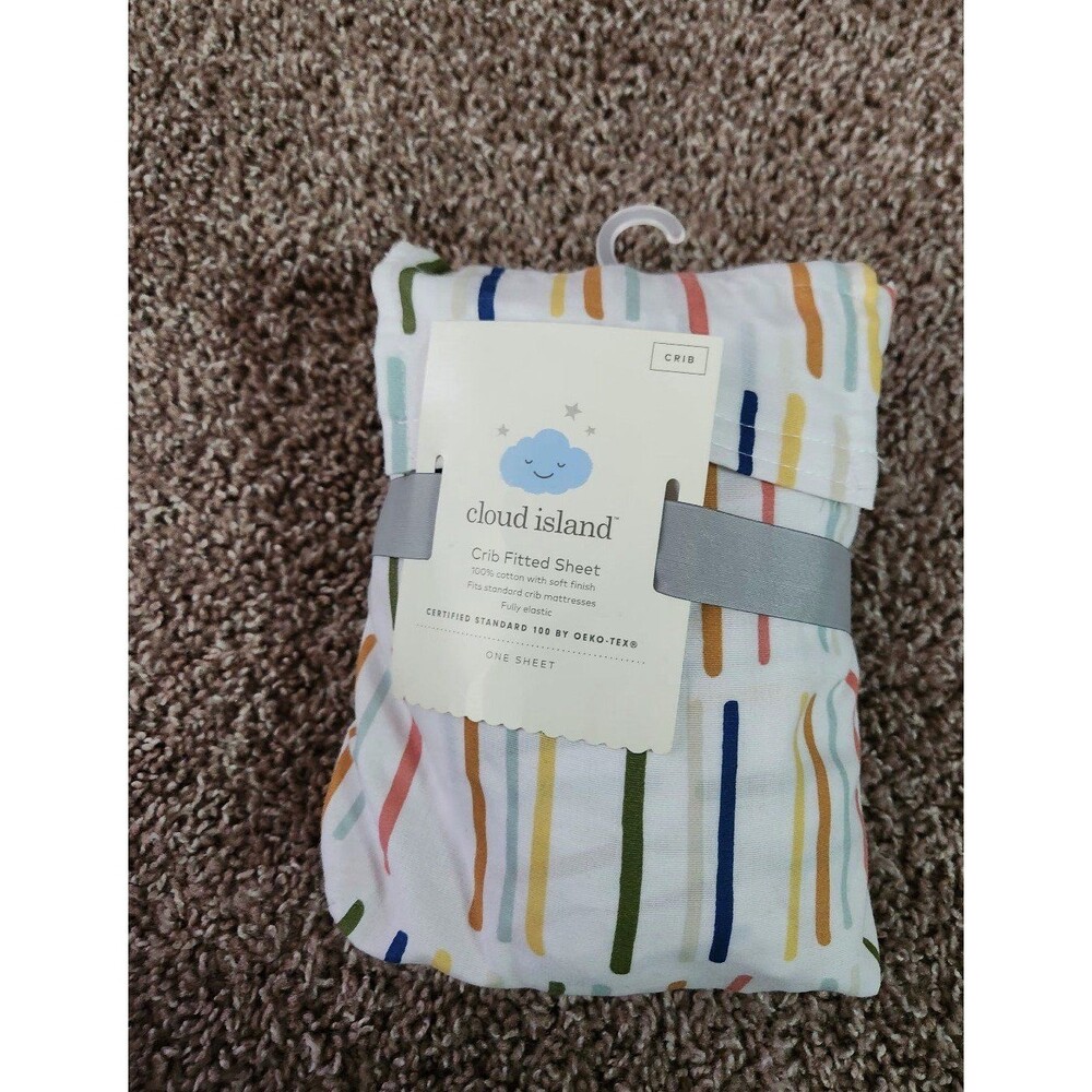 Cloud island stripe fitted crib sheet